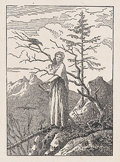 <i>Woman with a Raven at an Abyss</i> c. 1803/04 print by the German Romantic painter Caspar David Friedrich