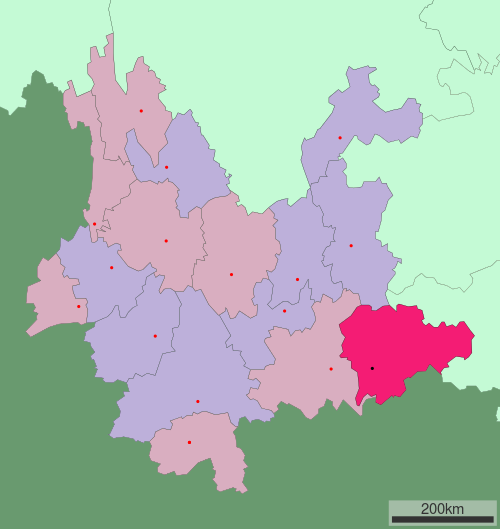 Location of Wenshan Prefecture in Yunnan