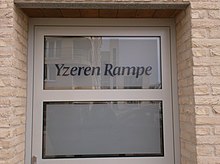 Apartment building in Blankenberge (Belgium) with West Flemish name Yzeren Rampe (Iron embankment)