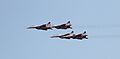 * Nomination The aerobatic team “Strizhi” by MiG-29 in the Sochi Olympic Park. --Sergei Kazantsev 08:28, 3 June 2015 (UTC) * Promotion Good aerial shot.--PetarM 19:43, 3 June 2015 (UTC)
