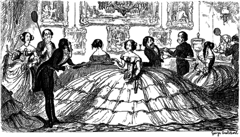 A Splendid Spread, early satire on the crinoline from The Comic Almanack for 1850.