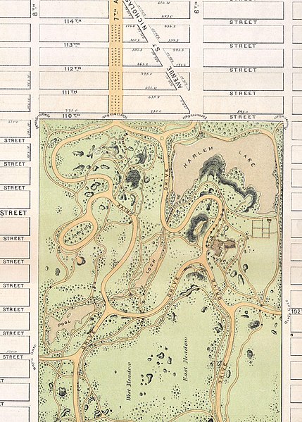 File:1868 Vaux ^ Olmstead Map of Central Park, New York City - Geographicus - CentralPark-1869 (Showing Harlem Meer).jpg