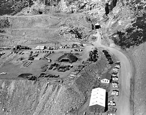 Aerial view of Cheyenne Mountain excavation and construction area in 1963 1963 Cheyenne Mt, aerial view of const area.jpg