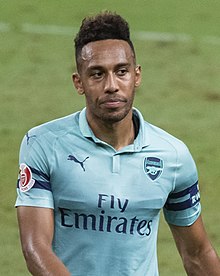 Pierre-Emerick Aubameyang was the joint-top goalscorer in the Premier League in 2018-19, scoring 22 goals for Arsenal 1 Pierre-Emerick Aubameyang (cropped).jpg