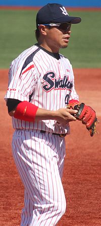20130407 akinori Iwamura, infielder of the Tokyo Yakult Swallows,at Meiji Jingu Stadium.JPG