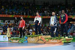 2016 Summer Olympics, Men's Freestyle Wrestling 86 kg awarding ceremony.jpg