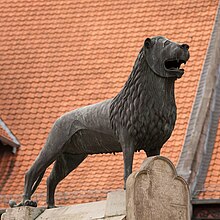 Der Braunschweiger Löwe,Wahrzeichen der Stadt seit dem Hochmittelalter. Er steht auf dem Burgplatz.