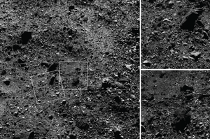 Wide angle shot of the Northern Hemisphere of Bennu, imaged by OSIRIS-REx at an altitude of approximately 1.8 km (1.1 mi)