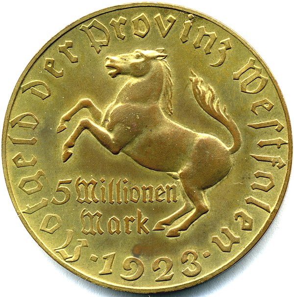 A 5 Million Mark coin, Westphalia, 1923