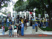 Protesters gather at the front gate of the Texas Governor's Mansion during the "6th Annual March to Stop Executions 6thmarch.jpg