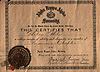 1921 Certificate of Membership from Gamma Chapter at University of Illinois at Urbana-Champaign
