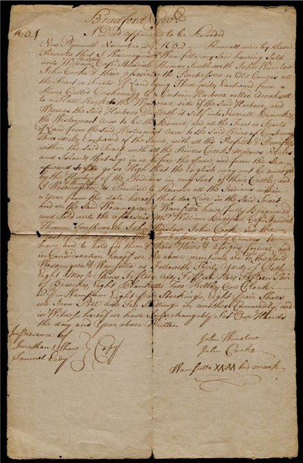 Purchase deed from November 29, 1652, for Old Dartmouth.[11]