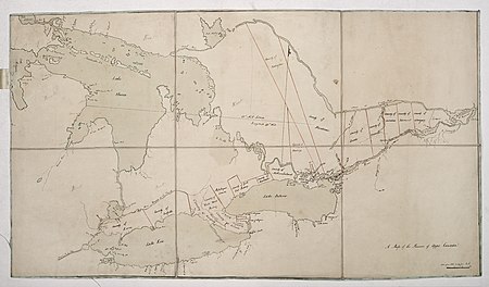 Map of Upper Canada showing 1792 division into counties and ridings