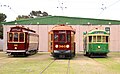 Various Electric trams on display at the St Kilda tram museum, Adelaide, South Australia