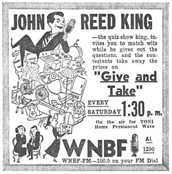 By 1950 WNBF-FM was generally a secondary outlet, primarily simulcasting WNBF (AM). Advertisement for WNBF radio stations in Binghamton, New York (March 18, 1950).jpg