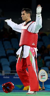 Taekwondo fighter Ahmad Abu-Ghaush won Jordan's first ever Olympic gold medal. Ahmad Abughaush Rio2016.jpg