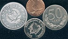 Pelican on the Albanian 1 lek coin. Albanien2.jpg