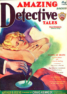 Cover of the August 1930 issue, under the new title Amazing Detective Tales, signed by Earle K. Bergey Amazing Detective Tales August 1930.jpg