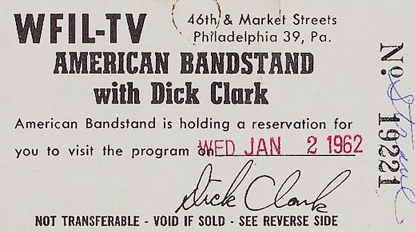 A January 1962 ticket for a broadcast of the show from Philadelphia