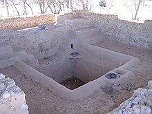 Ancient Egyptian pressing basin, in which grapes were probably trodden by human feet in the Marea region around present-day Lake Mariout Ancient Egyptian wine press.jpg