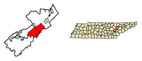 Anderson County Tennessee Incorporated and Unincorporated areas Oak Ridge Highlighted 4755120.svg