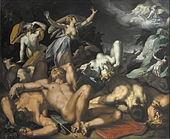 Apolons ar Diānu soda Niobi nogalinot viņas bērnus, Abraham Bloemaert, 1591