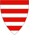 Coat of arms of the Kingdom of Hungary (Hungary modern), arms of the w:Árpád dynasty: Barry of eight gules and argent