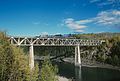 BCRAIL RDCs on East Pine River bridge, Sundance, BC on September 15, 1987, West Coast Railway Excursion (22143738734).jpg