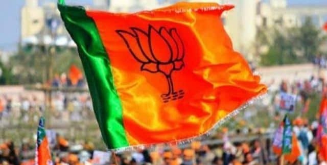 BJP flag being flown in one of its campaign rallies.