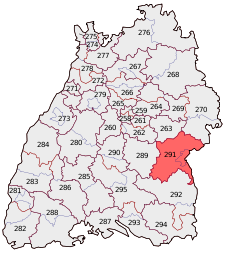 Lage des Bundestagswahlkreises Ulm in Baden-Württemberg