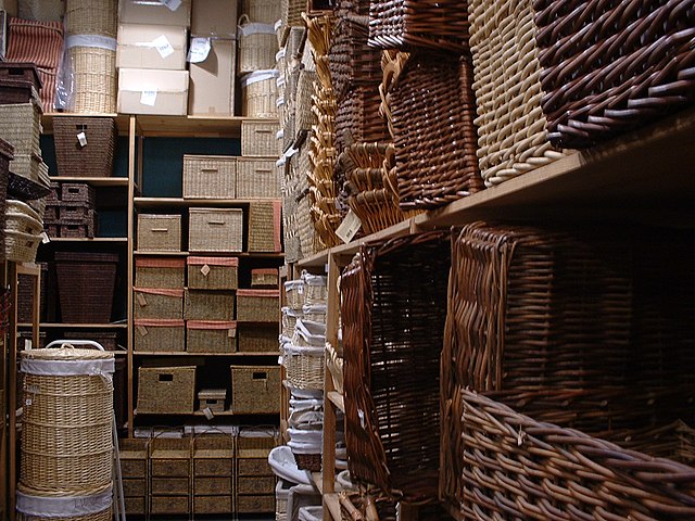 Set of 5 Brown Wicker Baskets for Storage, Shelf Baskets