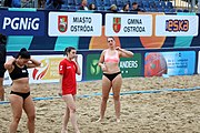 Deutsch: Beachhandball Europameisterschaften 2019 (Beach handball Euro); Tag 5: 6. Juli 2019 – Frauen, Platzierungsspiel für die Ränge 17–20, Nordmazedonien-Slowenien 0:2 (10:13, 9:15) English: Beach handball Euro; Day 5: 6 July 2019 – Placement Match/Cross Match for rank 17–20 Women – North Macedonia-Slovenia 0:2 (10:13, 9:15)