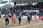 Deutsch: Beachhandball Europameisterschaften 2019 (Beach handball Euro); Tag 5: 6. Juli 2019 – Frauen, Platzierungsspiel für die Ränge 9–12, Deutschland-Polen 2:1 (22:23, 19:16, 7:6) English: Beach handball Euro; Day 5: 6 July 2019 – Placement Match/Cross Match for rank 9–12 Women – Germany-Poland 2:1 (22:23, 19:16, 7:6)