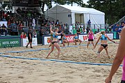 Deutsch: Beachhandball Europameisterschaften 2019 (Beach handball Euro); Tag 6: 7. Juli 2019 – Frauenfinale, Dänemark-Ungarn 2:0 (18:12, 23:22) English: Beach handball Euro; Day 6: 7 July 2019 – Women's Final – Denmark-Hungary 2:0 (18:12, 23:22)