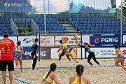 Deutsch: Beachhandball Europameisterschaften 2019 (Beach handball Euro); Tag 3: 4. Juli 2019 – Frauen, Hauptrunde Gruppe II, Deutschland-Spanien 1:2 (18:24, 24:14, 8:9) English: Beach handball Euro; Day 3: 4 July 2019 – Women Main Round Group II – Germany-Spain 1:2 (18:24, 24:14, 8:9)