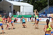 Deutsch: Beachhandball Europameisterschaften 2019 (Beach handball Euro); Tag 2: 3. Juli 2019 – Frauen, Vorrunde Gruppe D, Ukraine-Deutschland 2:0 (23:22, 32:24) English: Beach handball Euro; Day 2: 3 July 2019 – Women Preliminary Round Group D – Ukraine-Germany 2:0 (23:22, 32:24)