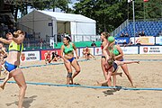 Deutsch: Beachhandball Europameisterschaften 2019 (Beach handball Euro); Tag 2: 3. Juli 2019 – Frauen, Vorrunde Gruppe D, Ukraine-Deutschland 2:0 (23:22, 32:24) English: Beach handball Euro; Day 2: 3 July 2019 – Women Preliminary Round Group D – Ukraine-Germany 2:0 (23:22, 32:24)