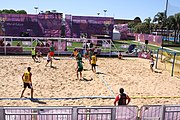 Deutsch: Beachhandball bei den Olympischen Jugendspielen 2018; Tag 4, 10. Oktober 2018; Jungs, Vorrunde, Gruppe B - Portugal-Paraguay 2:0 English: Beach handball at the 2018 Summer Youth Olympics at 10 October 2018 – Boys Preliminary Round Group B – Portugal-Paraguay 2:0