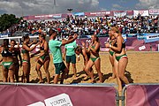 Deutsch: Beachhandball bei den Olympischen Jugendspielen 2018 in Buenos Aires; Tag 7, 13. Oktober 2018; Mädchen, Spiel um Platz Drei – Ungarn-Niederlande 2:0 English: Beach handball at the 2018 Summer Youth Olympics in Buenos Aires at 13 October 2018 – Girls Bronze Medal Match – Hungary-Netherlands 2:0 Español: Handball de playa en los Juegos Olimpicos de la Juventud Buenos Aires 2018 en 13 de octubre de 2018 – Partido por la medalla de bronce femenino - Hungría-Países Bajos 2:0