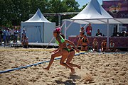 Deutsch: Beachhandball bei den Olympischen Jugendspielen 2018; Tag 4, 10. Oktober 2018; Mädchen, Vorrunde, Gruppe A - Venezuela-Paraguay 1:2 English: Beach handball at the 2018 Summer Youth Olympics at 10 October 2018 – Girls Preliminary Round Group A - Venezuela-Paraguay 1:2