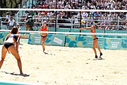 Deutsch: Beachvolleyball bei den Olympischen Jugendspielen 2018; Tag 9, 15. Oktober 2018; Mädchen, Viertelfinale: USA-Spanien 2–1 (21–19/17–21/15–9) English: Beach volleyball at the 2018 Summer Youth Olympics at 15 October 2018 – Girls Quarterfinals: USA-Spain 2–1 (21–19/17–21/15–9)