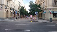 Čeština: Rekonstrukce ulice Belgická v roce 2016. Praha, Česká republika.