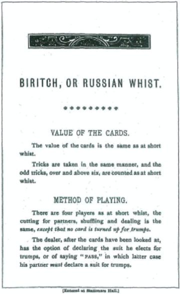 John Collinson's "Biritch, or Russian Whist", 1886