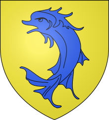 Blason du dauphiné d'AuvergneD'or au dauphin pâmé, barbé et crêté d'azur.[24].