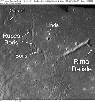 Rupes Boris is on the left of the photo featuring Boris crater Boris-Area.JPG