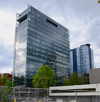 Viewed from the southeast, with the nearby Ladd Tower in the background Broadway Tower and Ladd Tower from SE (2019).jpg