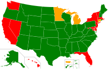 Legality of bump stocks in the United States at the state level; as of 29 March 2019, it became illegal at the federal level.
.mw-parser-output .legend{page-break-inside:avoid;break-inside:avoid-column}.mw-parser-output .legend-color{display:inline-block;min-width:1.25em;height:1.25em;line-height:1.25;margin:1px 0;text-align:center;border:1px solid black;background-color:transparent;color:black}.mw-parser-output .legend-text{}
Bump stocks legal
Legality unclear
Bump stocks illegal Bump Stock legality.svg