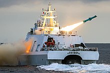 Anping (CG-601) launches Hsiung Feng II anti-ship missiles CG601 with HF-2.jpg