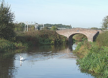 The Staffordshire and Worcestershire Canal approaching Walton Bridge, No 104. Canal and Railway at Milford, Staffordshire - geograph.org.uk - 589054.jpg