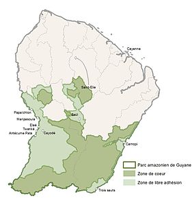 Kort der viser placeringen af Parc amazonien de Guyane